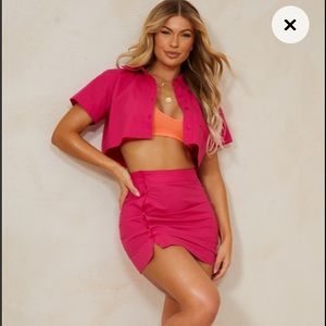 Hot Pink Asymmetric Button Up Mini Skirt
